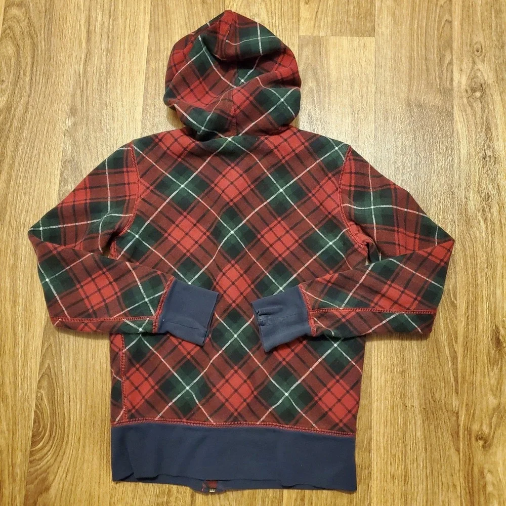Vtg Polo Ralph Lauren Hoodie Jacket Boys 8/10 Red Plaid‎ Zip Up Crest Logo